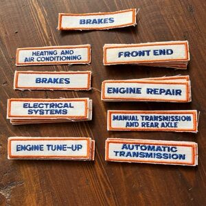 Set of Automotive Service Embroidered Patches - White & Orange with Blue Text